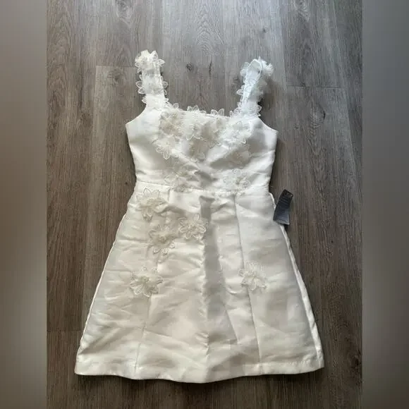 elliatt elder white embellished floral square neck mini bridal dress size small - Picture 10 of 14